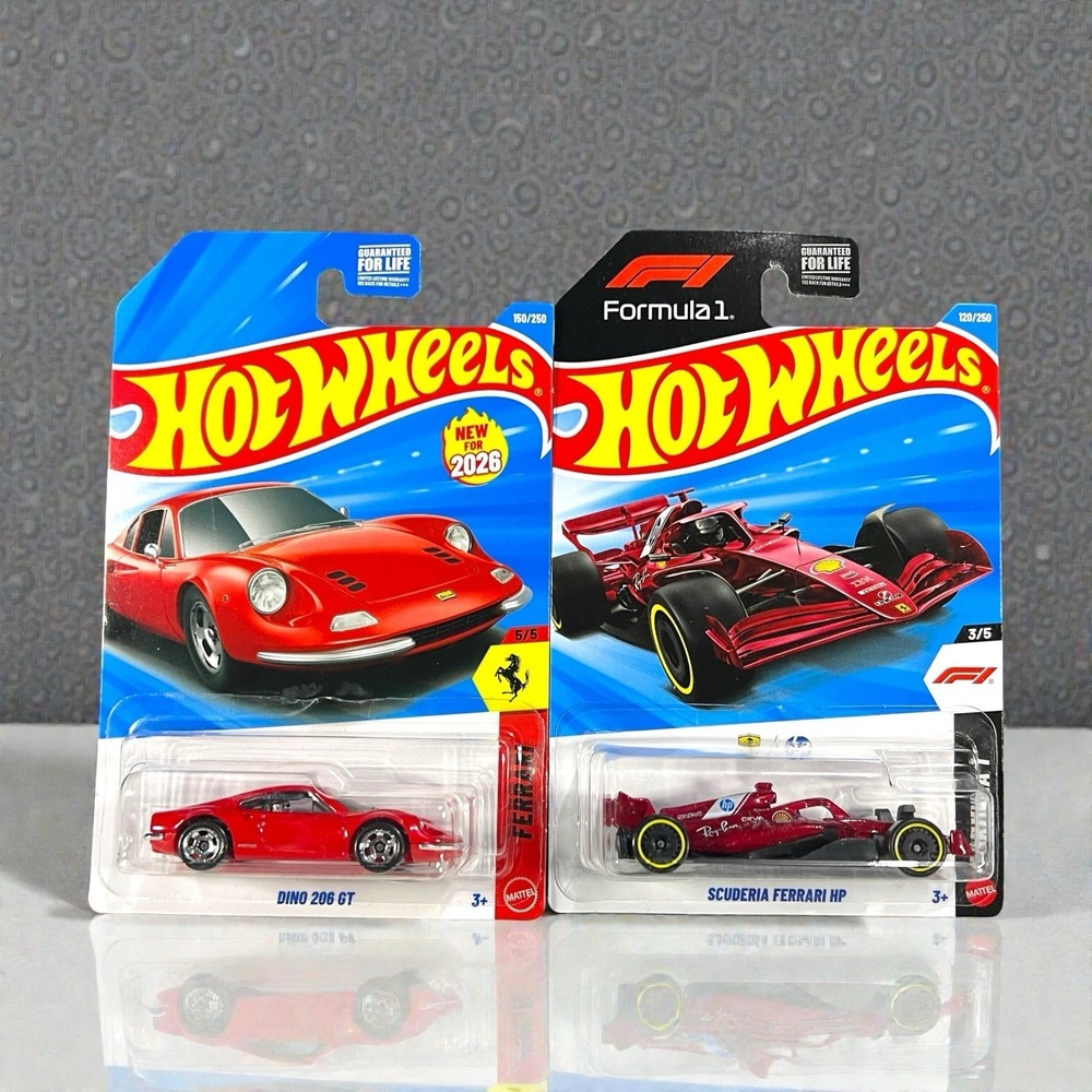 2026 Hot Wheels Scuderia Ferrari HP F1 Formula 1 & Ferrari Dino 206 GT Cars Lot
